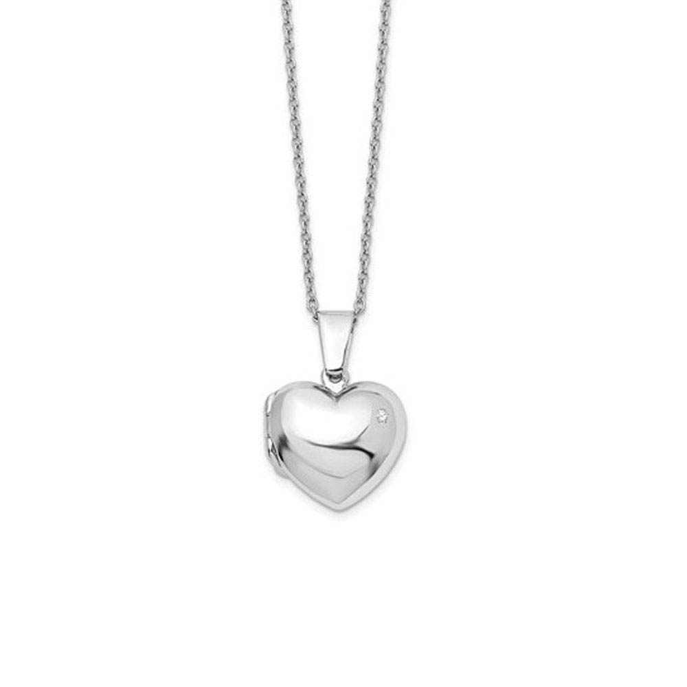 17mm Diamond Heart Locket Necklace, Rhodium Plated Silver, 18-20 Inch