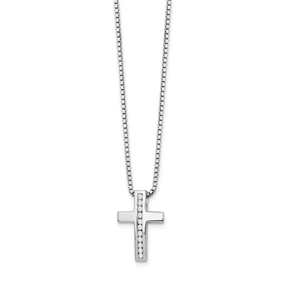 Diamond Cross Necklace in Rhodium Plated Silver, 18-20 Inch