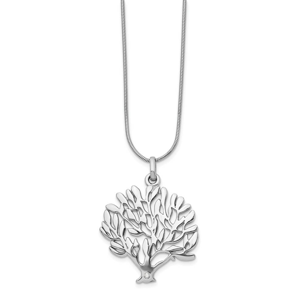 Diamond Tree Necklace in Rhodium Plated Silver, Inch