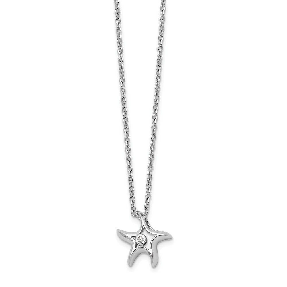 13mm Starfish Diamond Necklace in Rhodium Plated Silver, 18-20 Inch