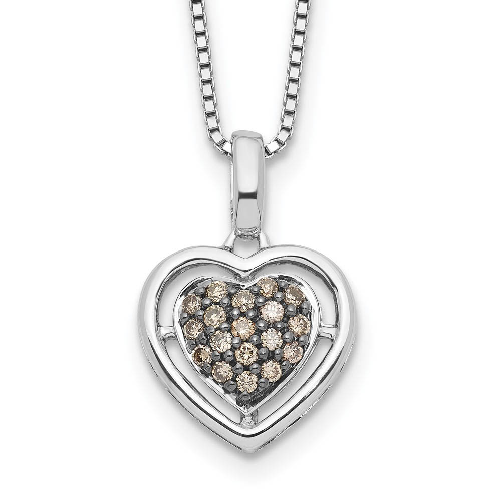 1/4 Ctw Champagne Diamond 15mm Heart Necklace in Sterling Silver