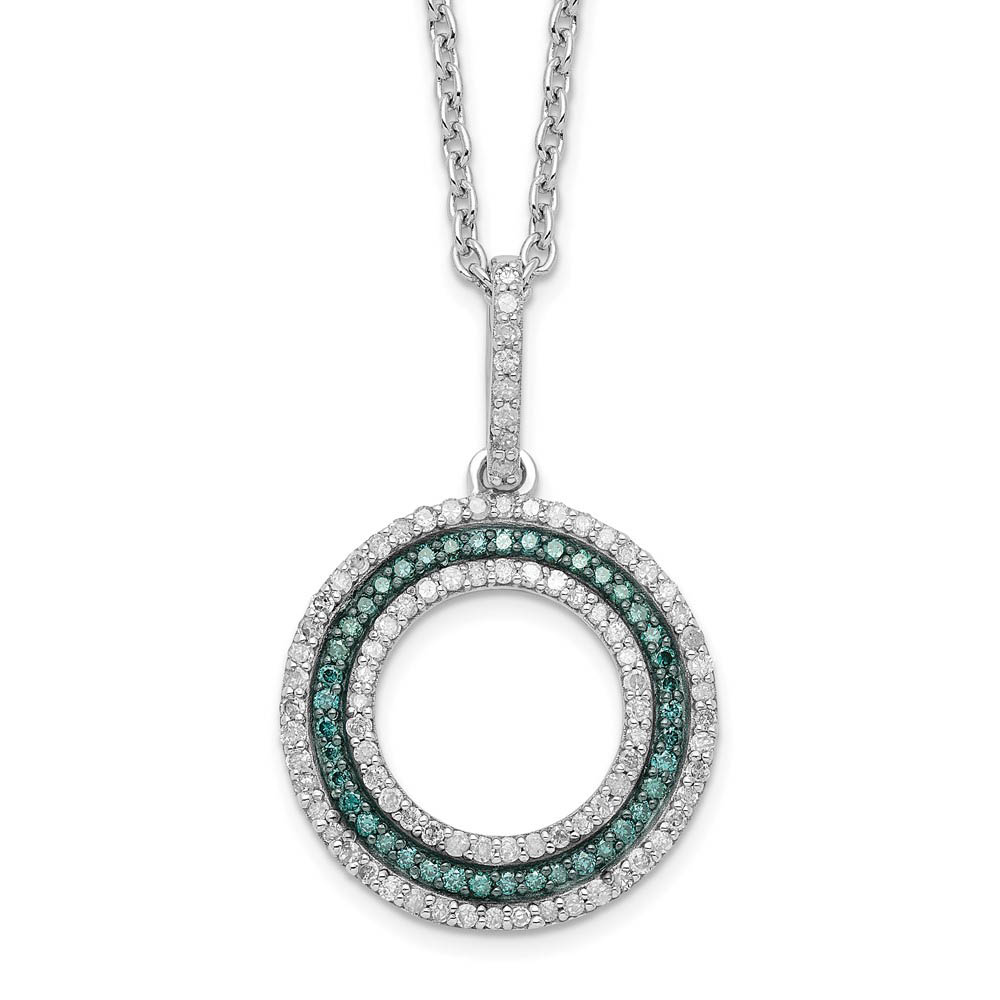 Blue &amp; White Diamond 15mm Open Circle Necklace in Sterling Silver