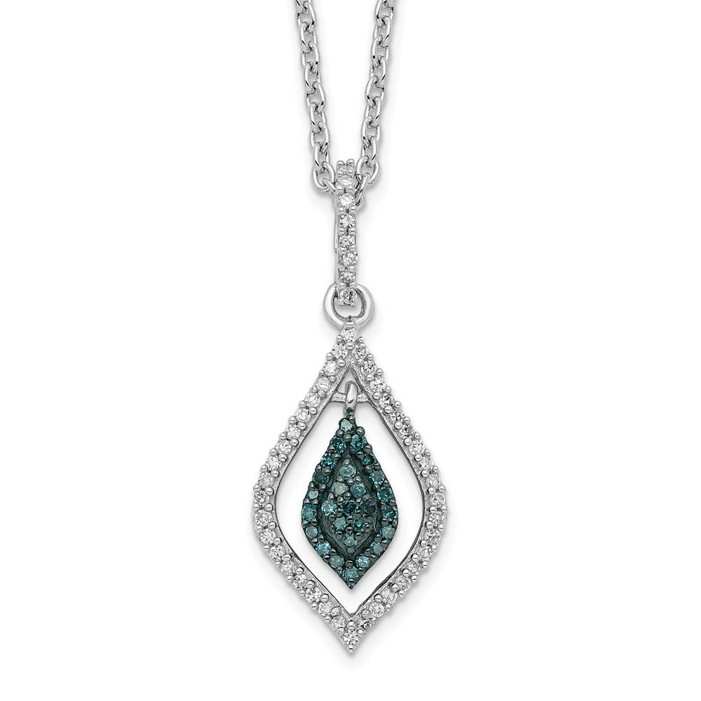1/5 Ctw Blue & White Diamond Double Marquise Sterling Silver Necklace