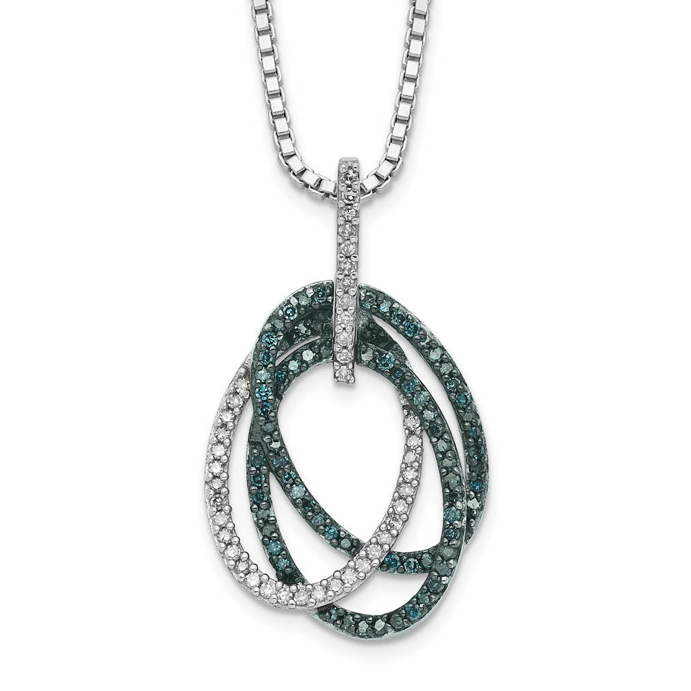 Blue &amp; White Diamond Triple Oval Necklace in Sterling Silver