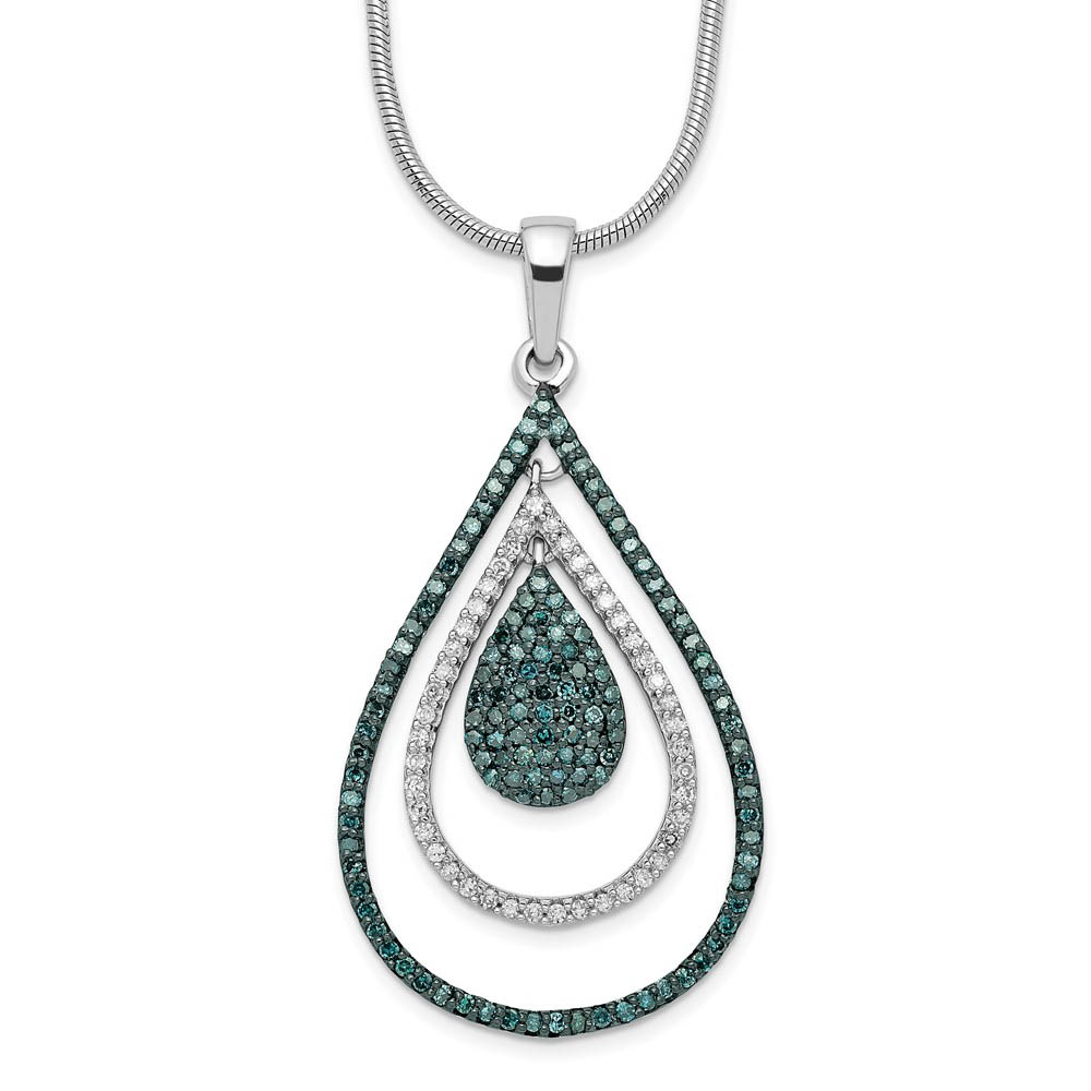 1/2 Ctw Blue &amp; White Diamond Triple Teardrop Sterling Silver Necklace