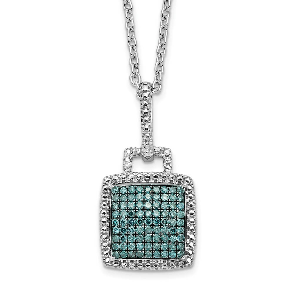 1/8 Ctw Blue & White Diamond 11mm Square Necklace in Sterling Silver