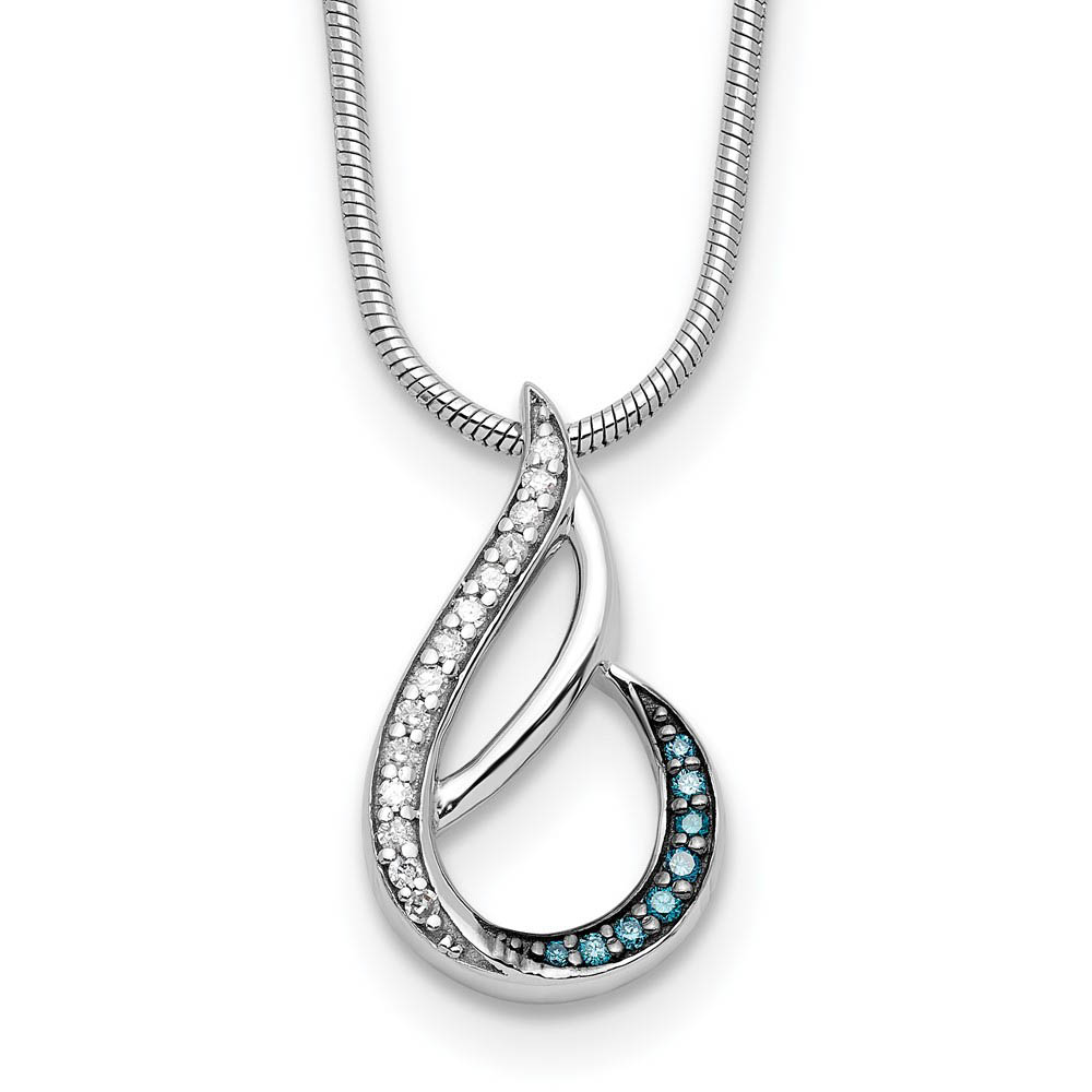 Blue &amp; White Diamond Tear Slide Necklace in Sterling Silver