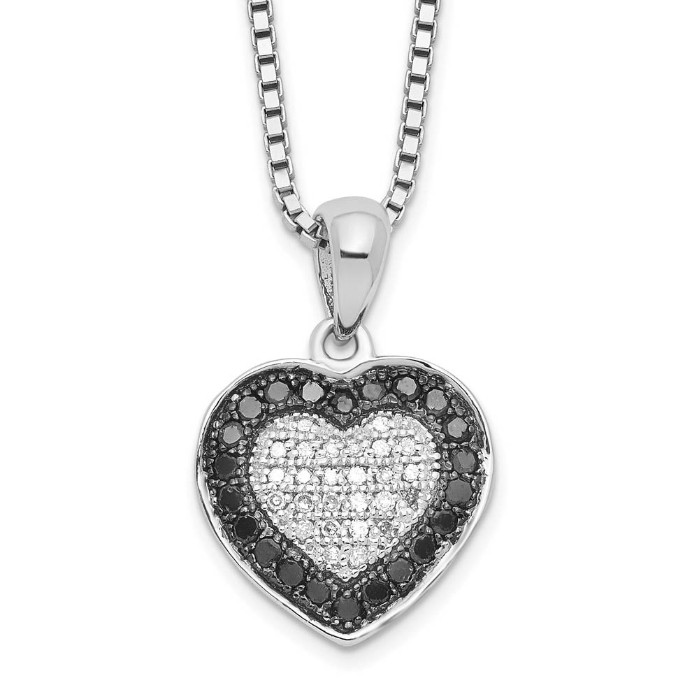 1/4 Ctw White & Black Diamond 13mm Heart Necklace in Sterling Silver