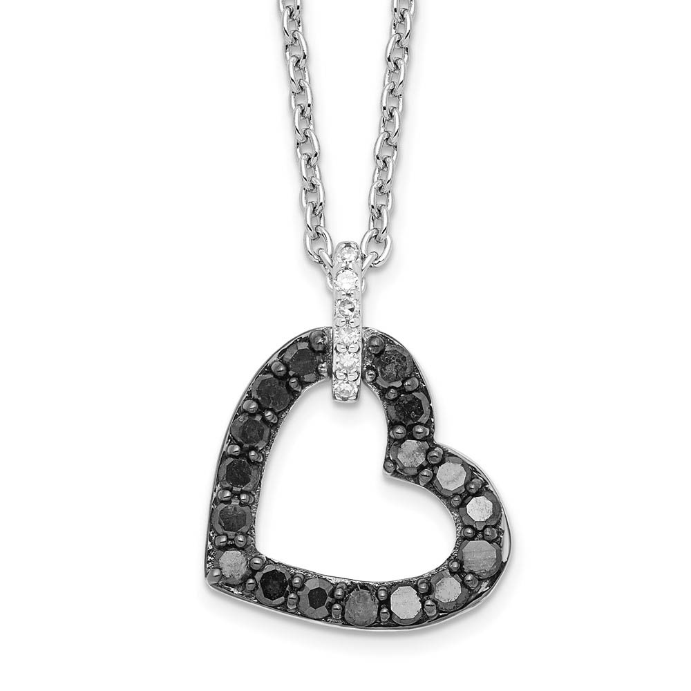 1/2 Cttw Black &amp; White Diamond 13mm Heart Necklace in Sterling Silver