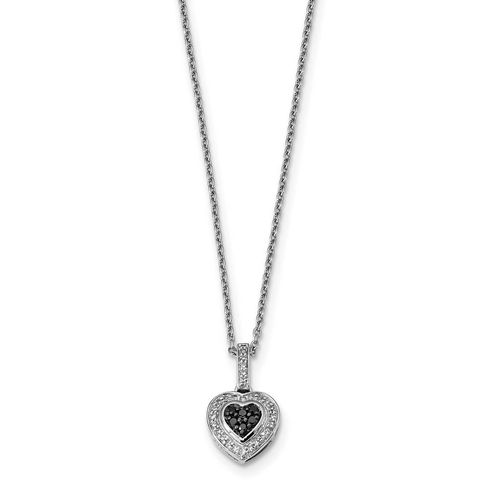 1/4 Ctw Black & White Diamond 11mm Heart Necklace in Sterling Silver