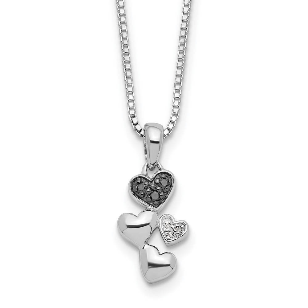 Black &amp; White Diamond Small Cascading Heart Sterling Silver Necklace