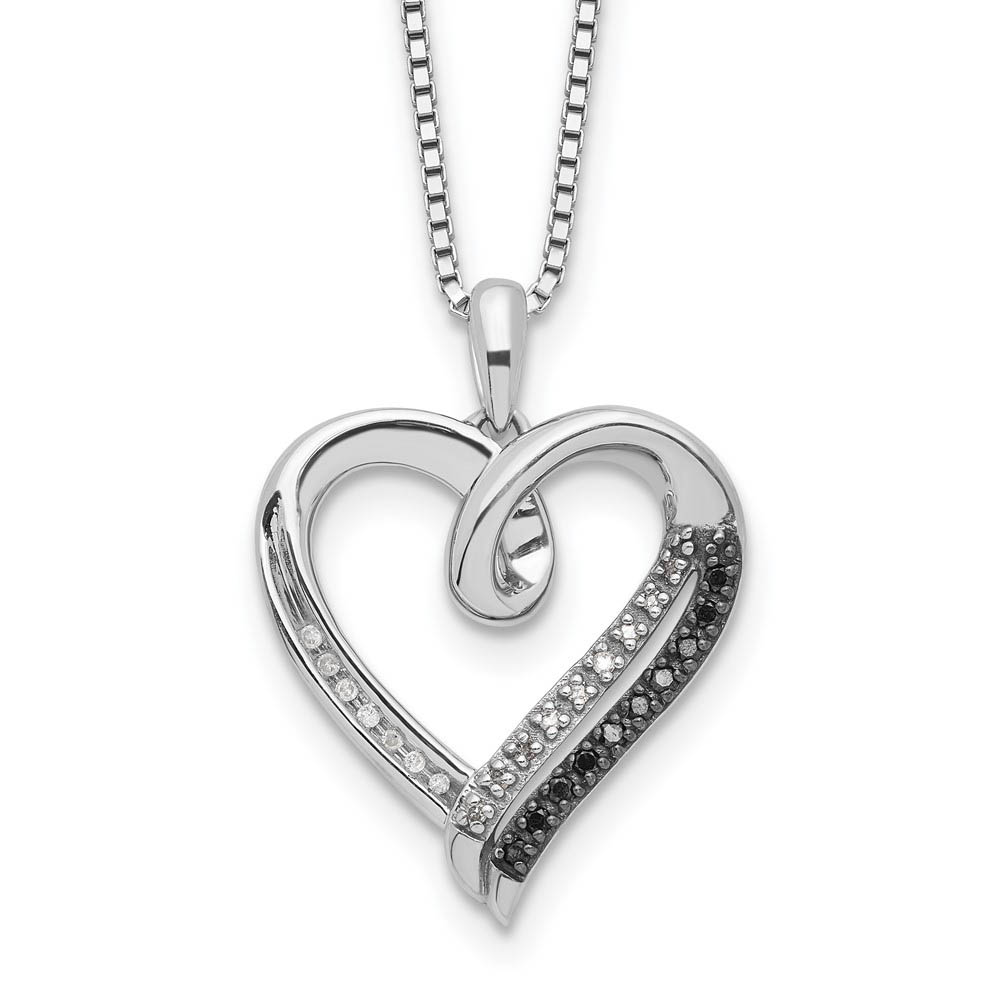 1/10 Ctw Black &amp; White Diamond 20mm Heart Necklace in Sterling Silver