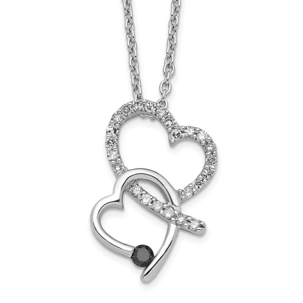 1/4 Ctw Black &amp; White Diamond Double Heart Necklace in Sterling Silver