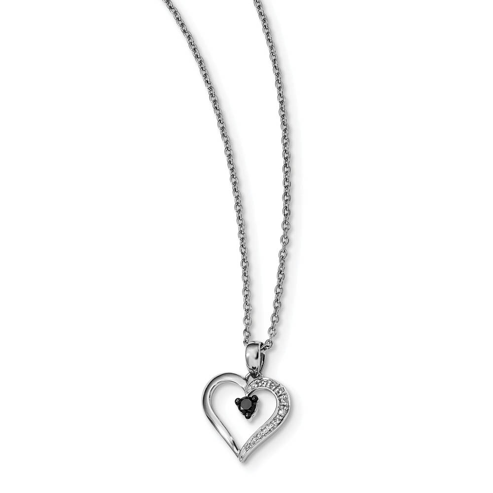 1/8 Ctw Black &amp; White Diamond 13mm Heart Necklace in Sterling Silver