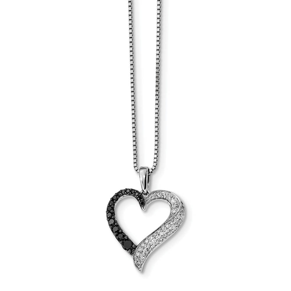 Black & White Diamond 20mm Ribbon Heart Necklace in Sterling Silver
