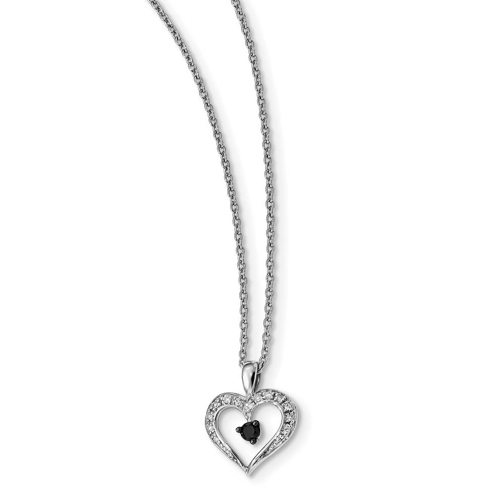 1/6 Cttw White &amp; Black Diamond 13mm Heart Necklace in Sterling Silver