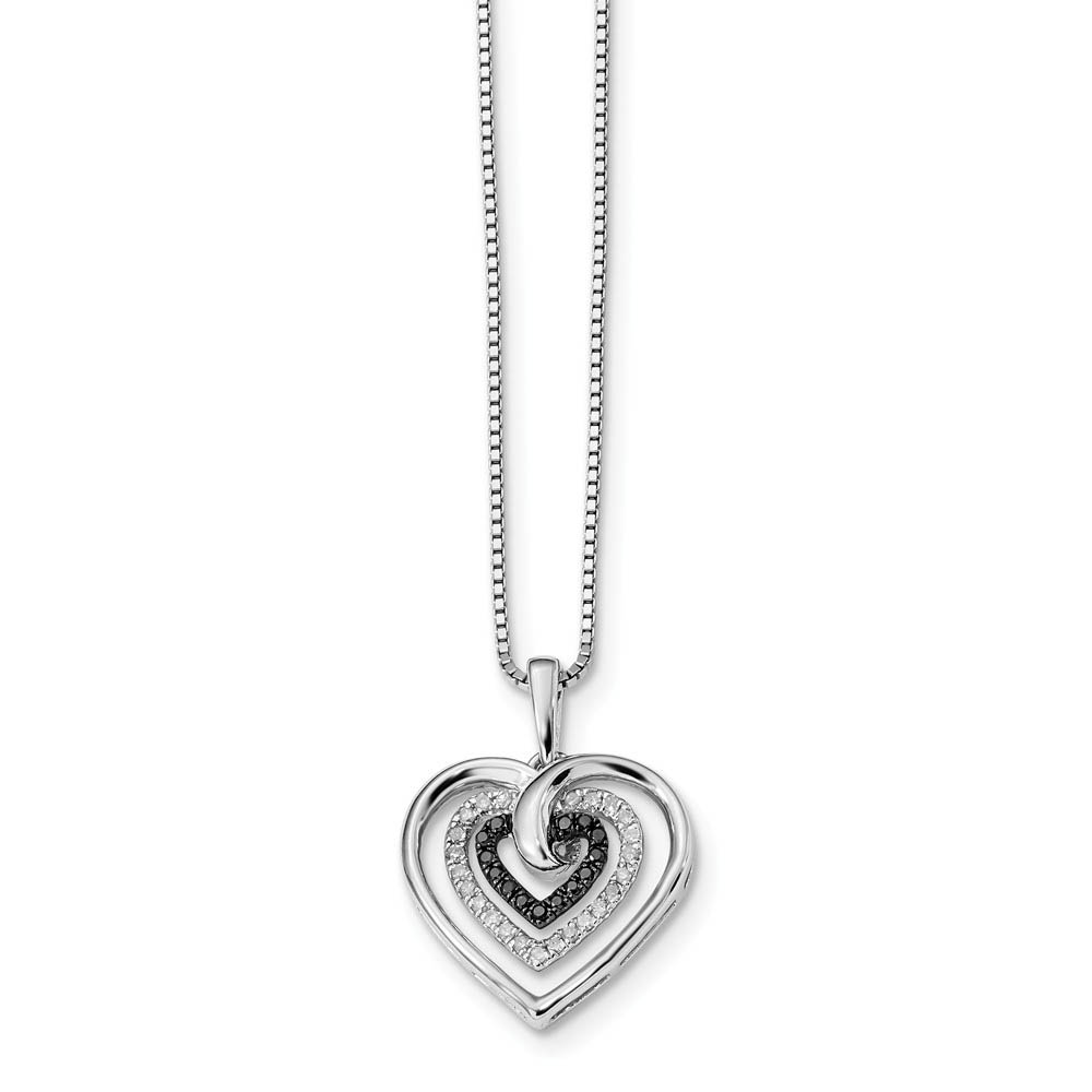 1/4 Ctw Black &amp; White Diamond Triple Heart Necklace in Sterling Silver