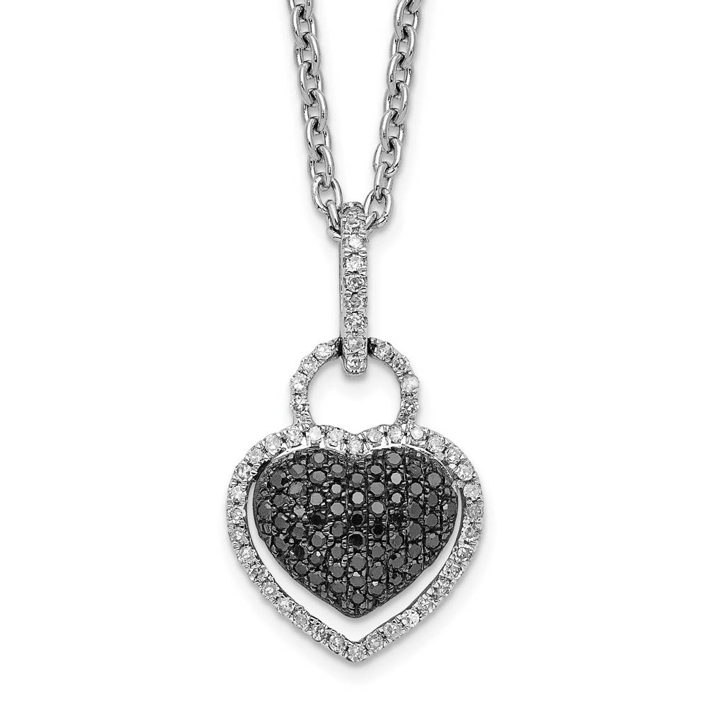 Black &amp; White Diamond 11mm Heart Necklace in Sterling Silver