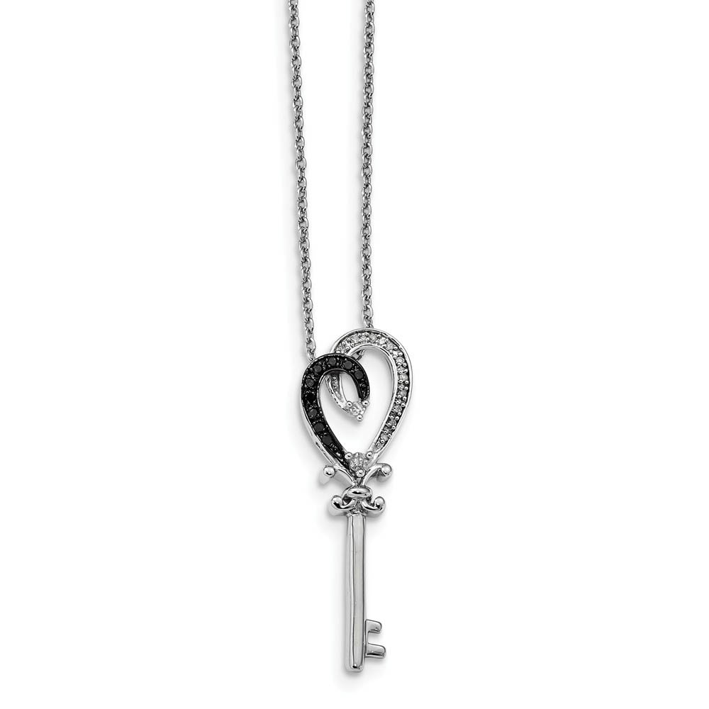 1/8 Ctw White &amp; Black Diamond Heart Key Necklace in Sterling Silver