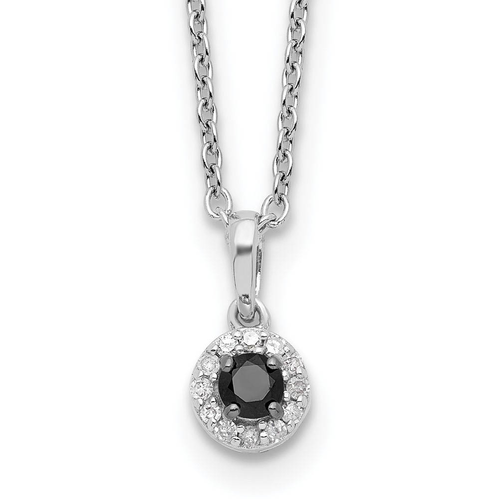 Black &amp; White Diamond Tiny 6mm Circle Necklace in Sterling Silver