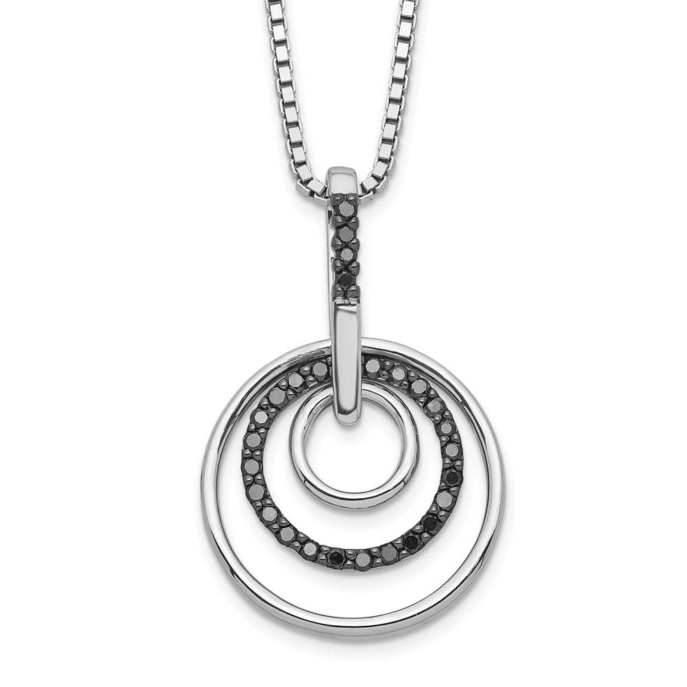 Black Diamond Triple Circle Necklace in Rhodium Plated Sterling Silver