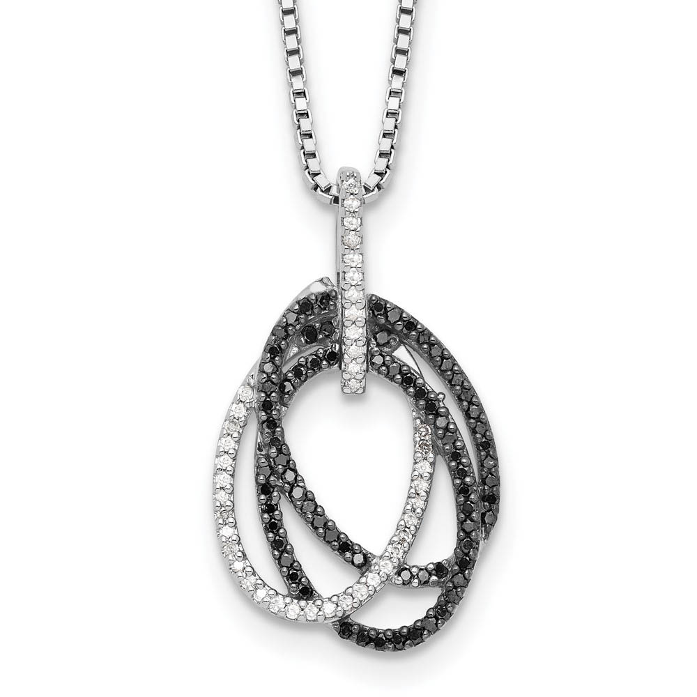 Black &amp; White Diamond Triple Oval Necklace in Sterling Silver