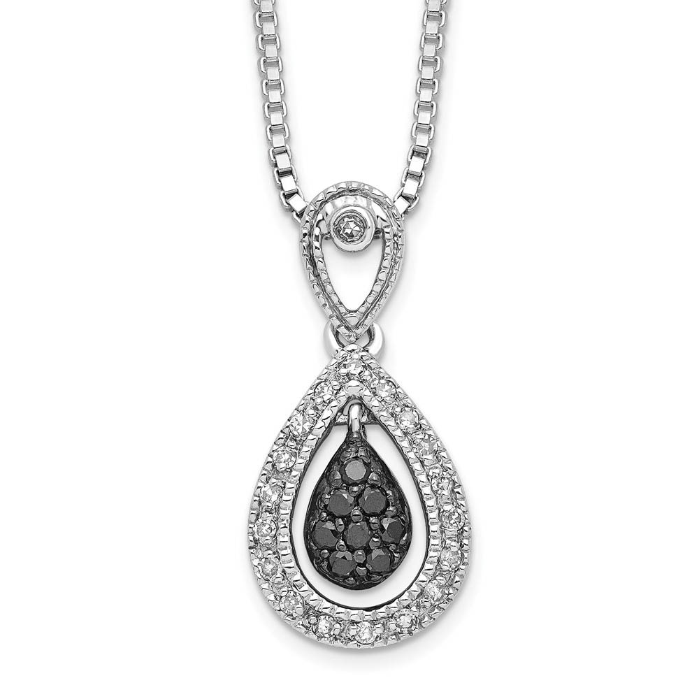 White & Black Diamond Teardrop Necklace in Sterling Silver