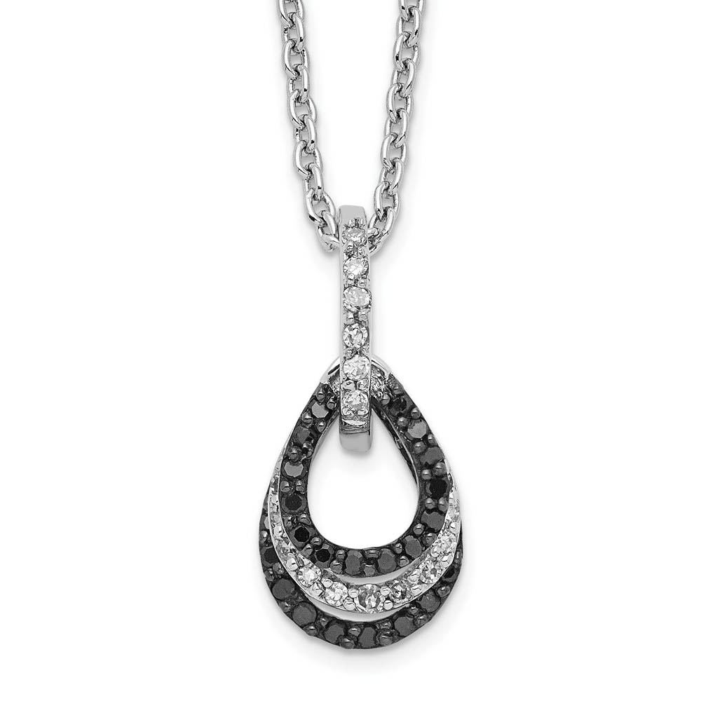 Black &amp; White Diamond Tiny Triple Teardrop Necklace in Sterling Silver