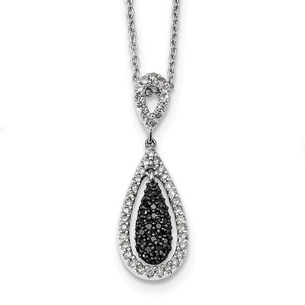 1/2 Cttw Black & White Diamond Teardrop Necklace in Sterling Silver