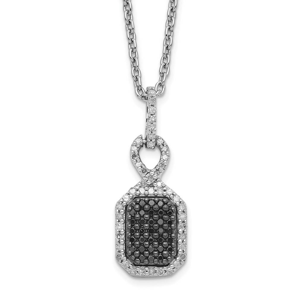 Black &amp; White Diamond Small Rectangle Necklace in Sterling Silver