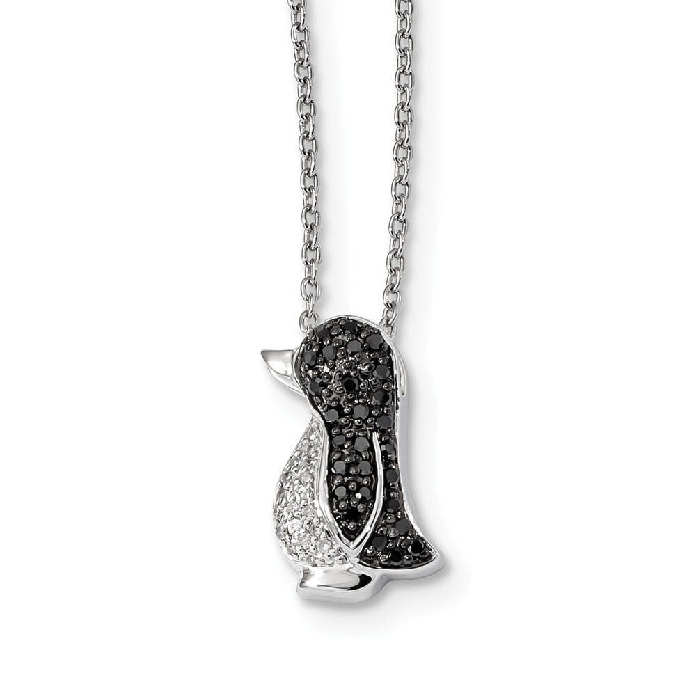 1/5 Cttw Black &amp; White Diamond Penguin Necklace in Sterling Silver