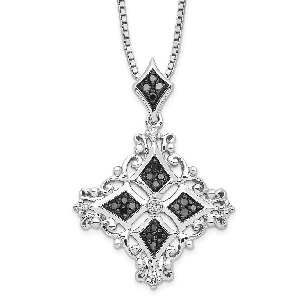 1/4 Ctw Black &amp; White Diamond Ornate Necklace in Sterling Silver