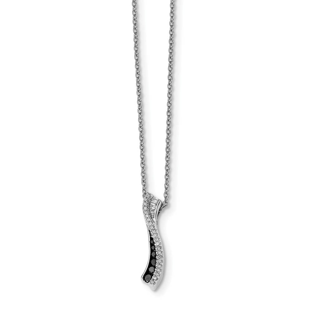 Black &amp; White Diamond 20mm Twisted Bar Necklace in Sterling Silver