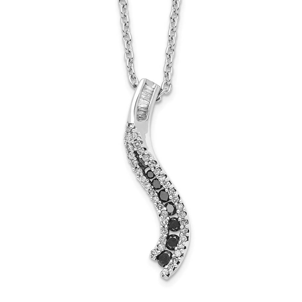 Black &amp; White Diamond 22mm Twisted Bar Necklace in Sterling Silver