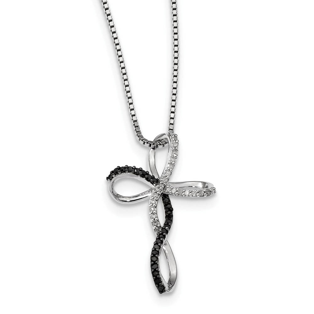 Black &amp; White Diamond Infinity Cross Necklace in Sterling Silver