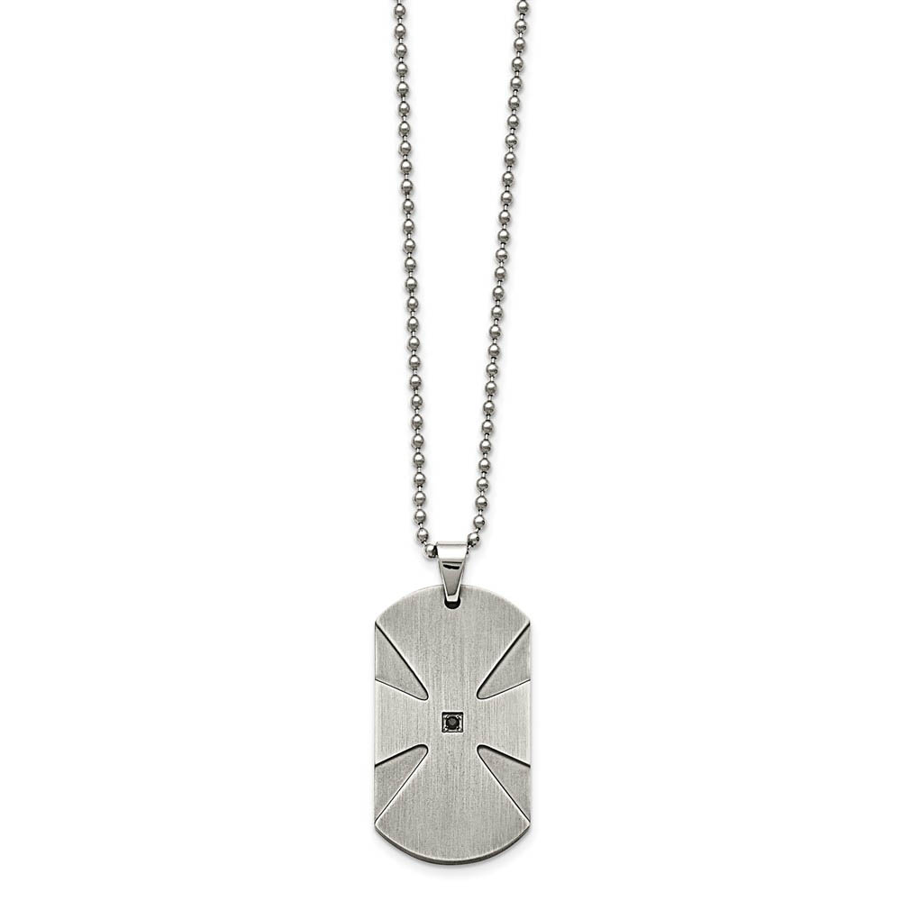 Stainless Steel & Black Diamond Brushed Dog Tag Necklace