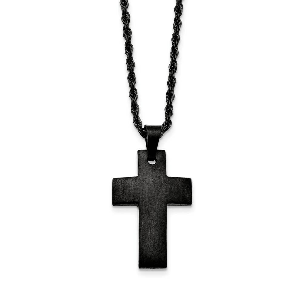 Black Plated Stainless Steel Brushed Cross Necklace