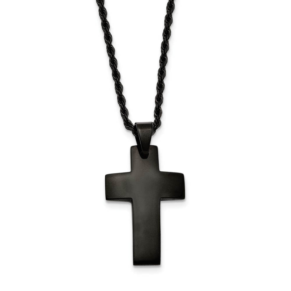 Black Plated Stainless Steel Polished Cross Necklace, 20 Inch