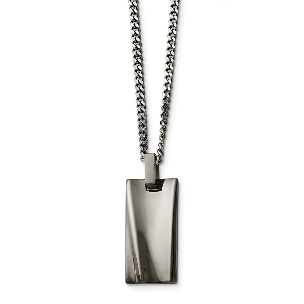 Concave Rectangle Black Plated Stainless Steel Necklace, 22 Inch