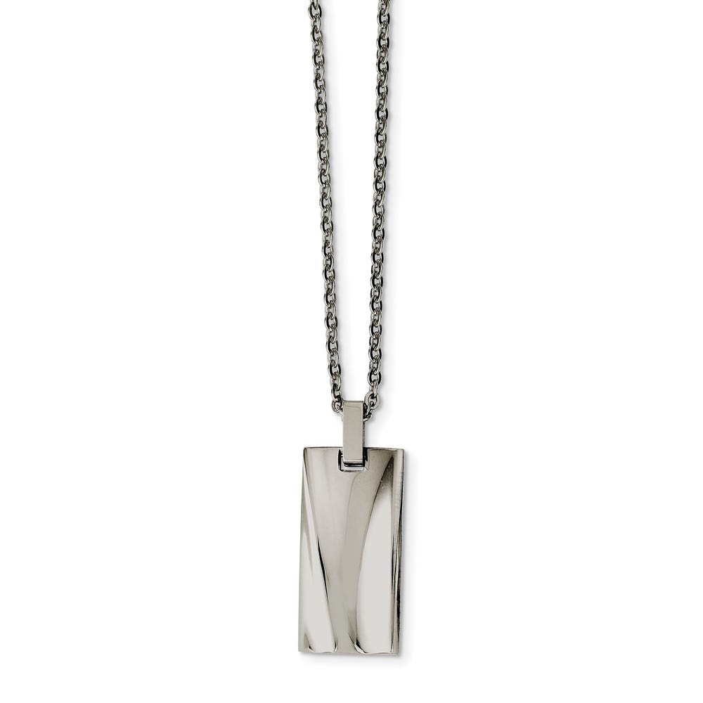 Concave Rectangle Polished Stainless Steel Necklace, 22 Inch