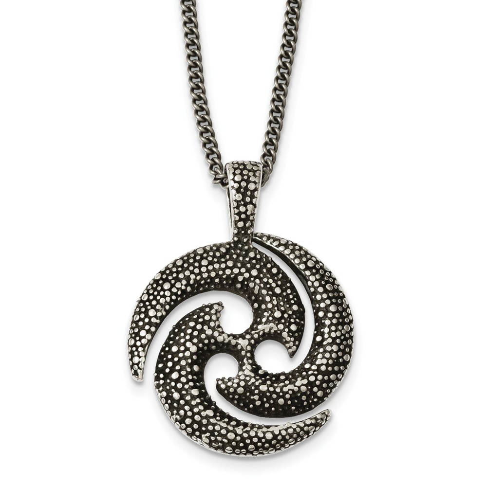 Antiqued & Textured Tribal Circle Stainless Steel Necklace