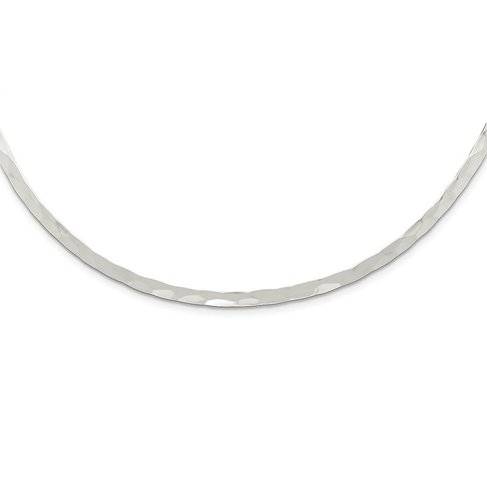 3.5mm Sterling Silver Hammered Slip On Neck Collar, 14 Inch