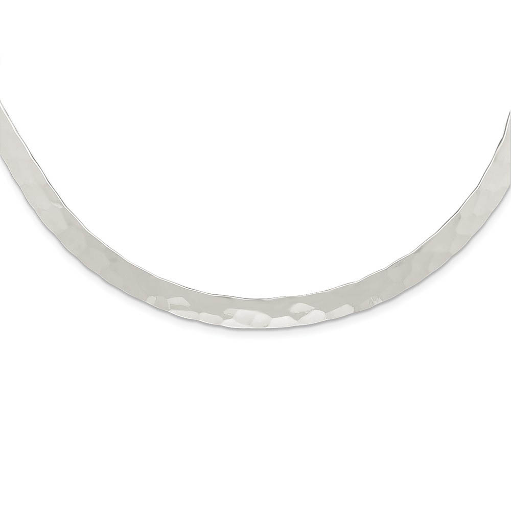 6mm Sterling Silver Hammered Slip On Neck Collar, 14 Inch