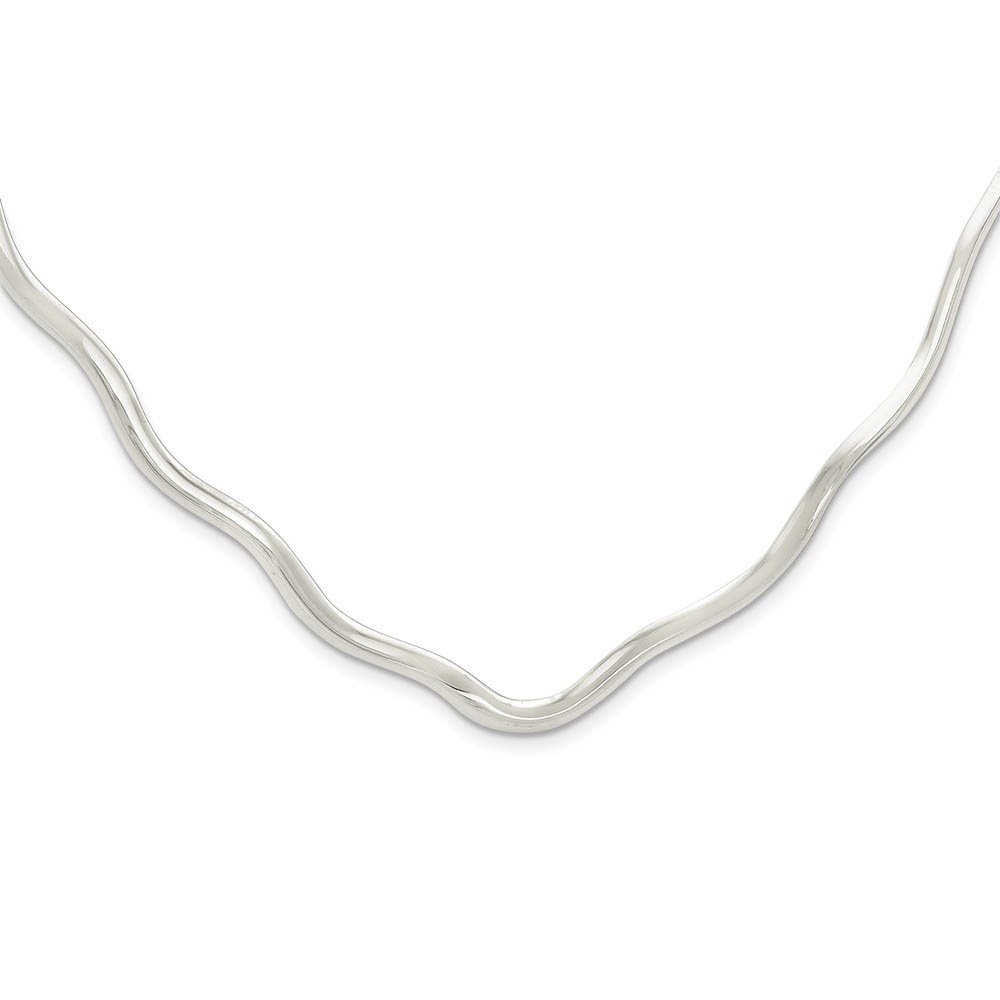 3mm Sterling Silver Wavy V-Shape Slip On Neck Collar, 14 Inch