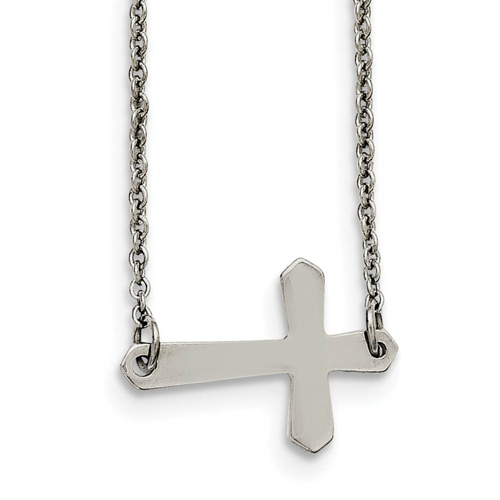 Sideways Passion Cross Necklace in Stainless Steel, 17 Inch