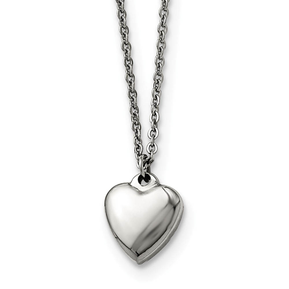 Polished 11mm Heart Adjustable Necklace in Stainless Steel - 17 Inch