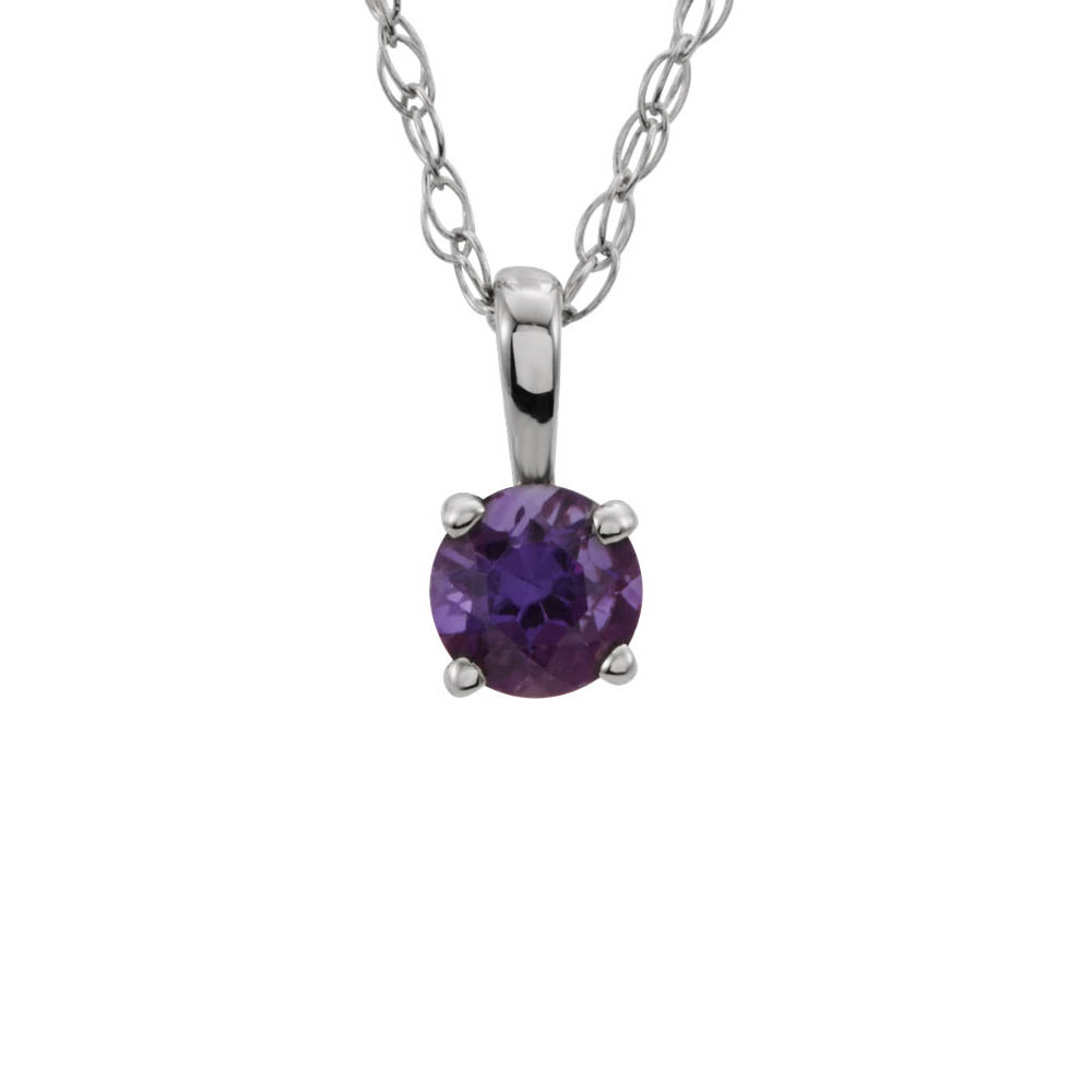 Youth 3mm Round Amethyst Necklace in 14k White Gold