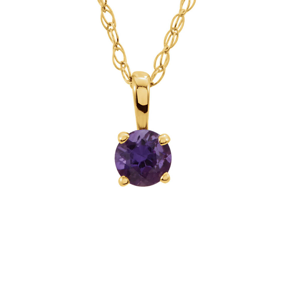Youth 3mm Round Amethyst Necklace in 14k Yellow Gold