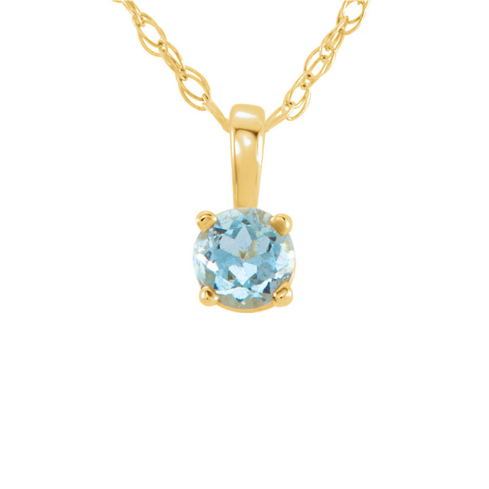 Youth 3mm Round Aquamarine Necklace in 14k Yellow Gold