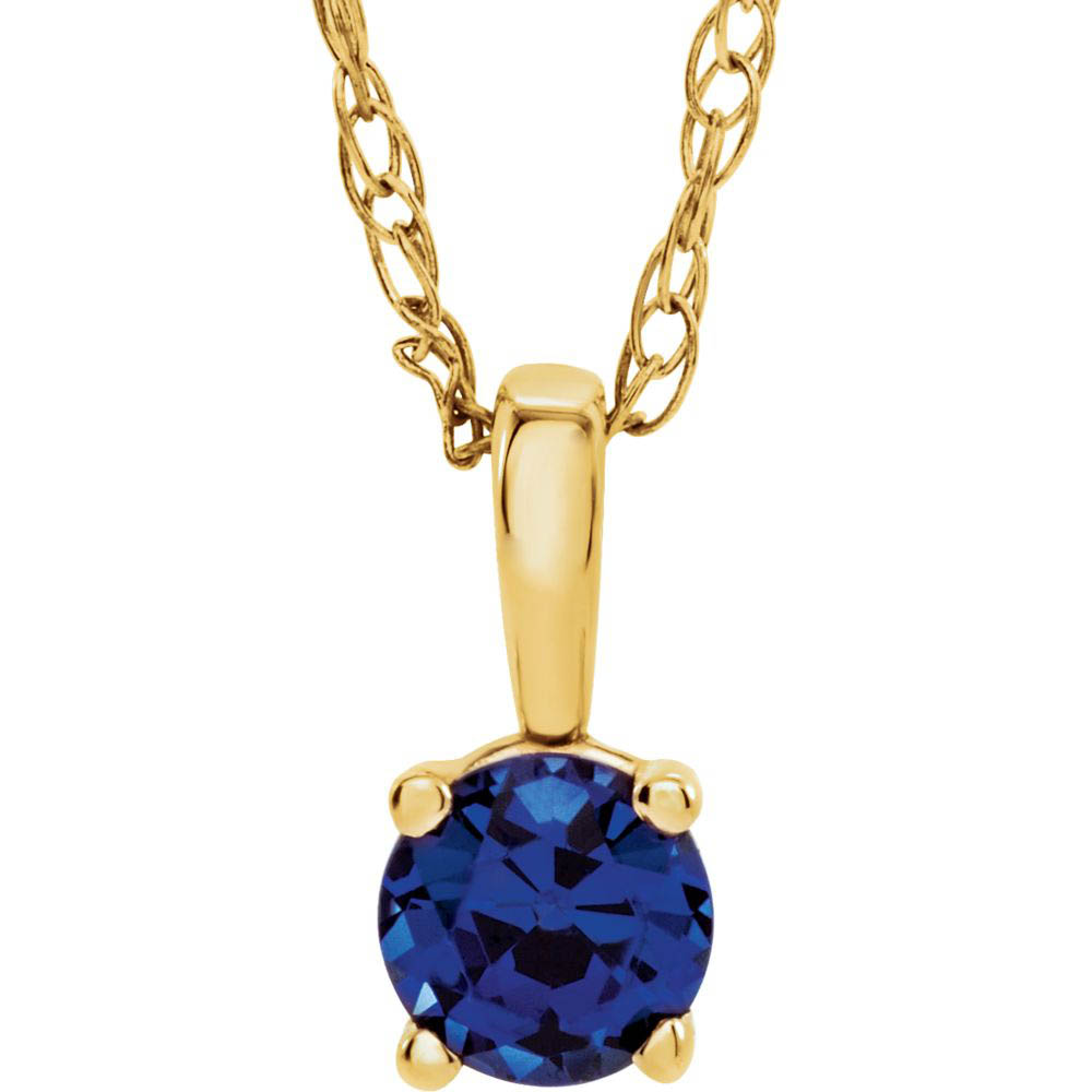 Youth 3mm Round Blue Sapphire Necklace in 14k Yellow Gold, 14 Inch